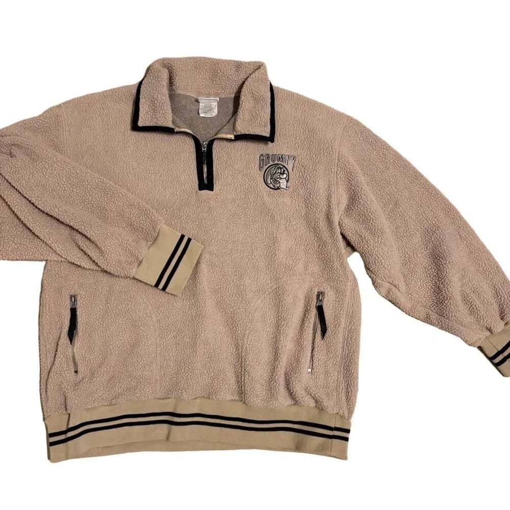 Vintage Disney Grumpy Fleece Pullover Quarter Zip Sherpa Sweatshirt Size L